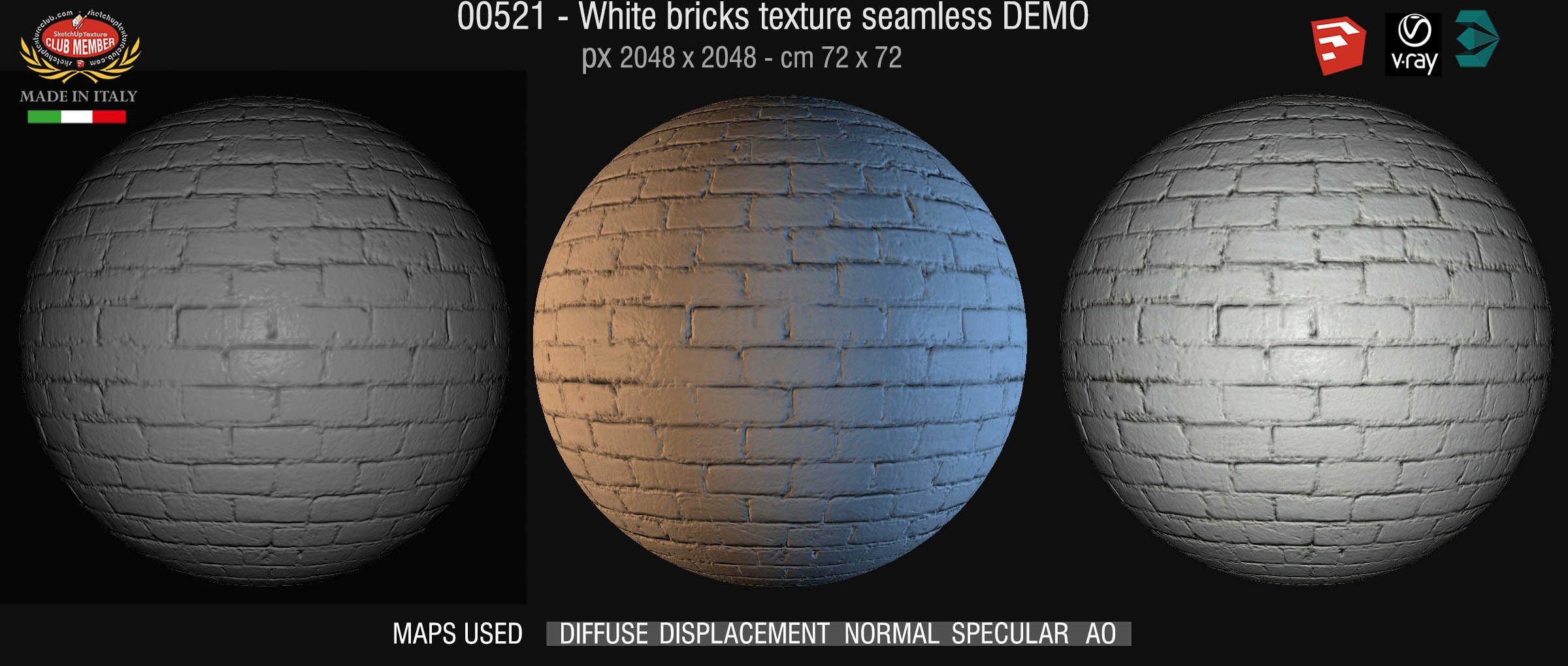 00521 White bricks texture seamless + maps DEMO