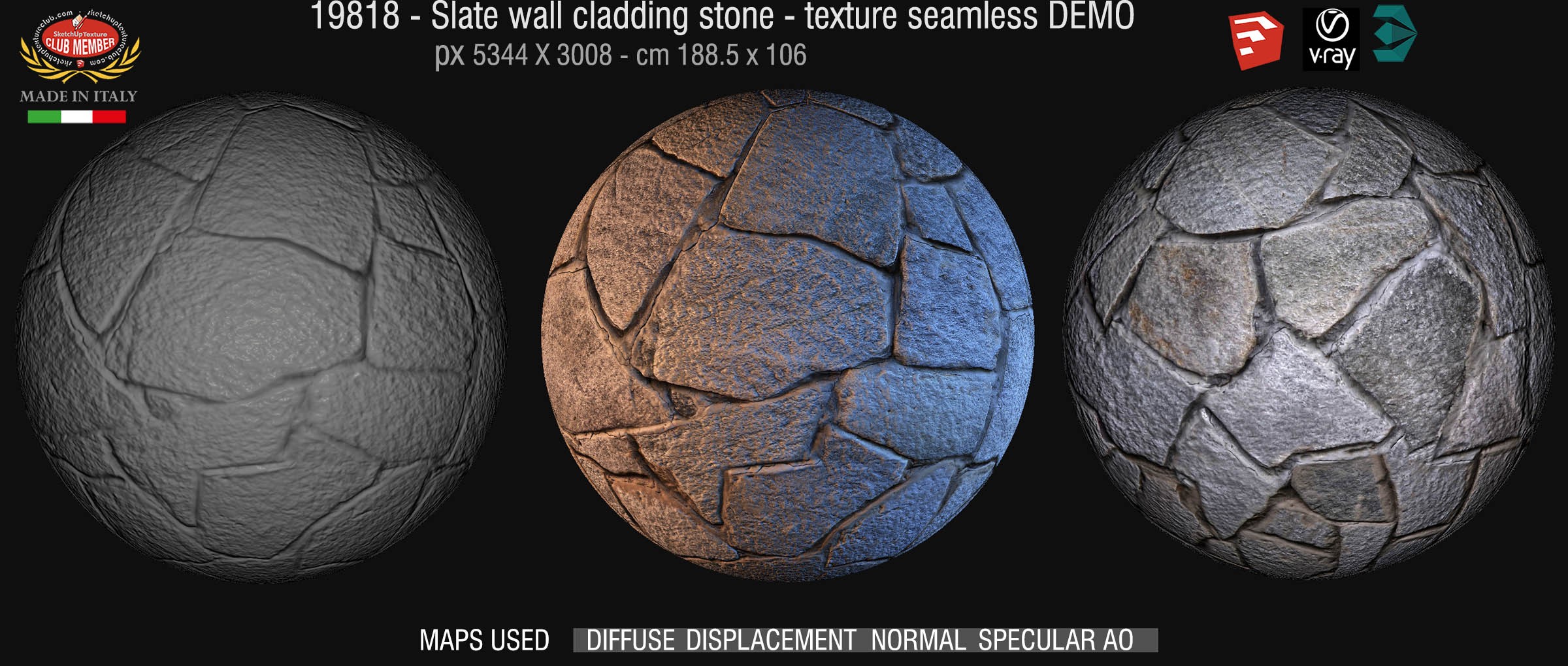 19818 seamless slate wall cladding stone texture + maps demo
