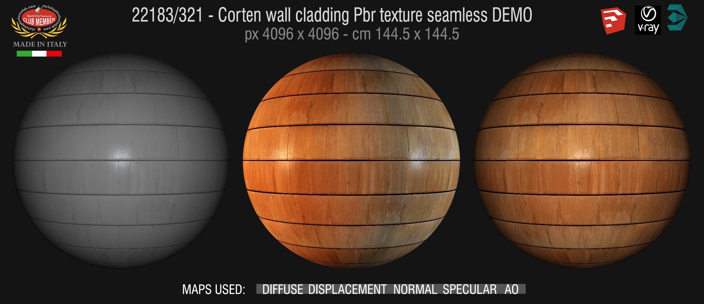 22183/321 Corten wall cladding Pbr texture seamless DEMO