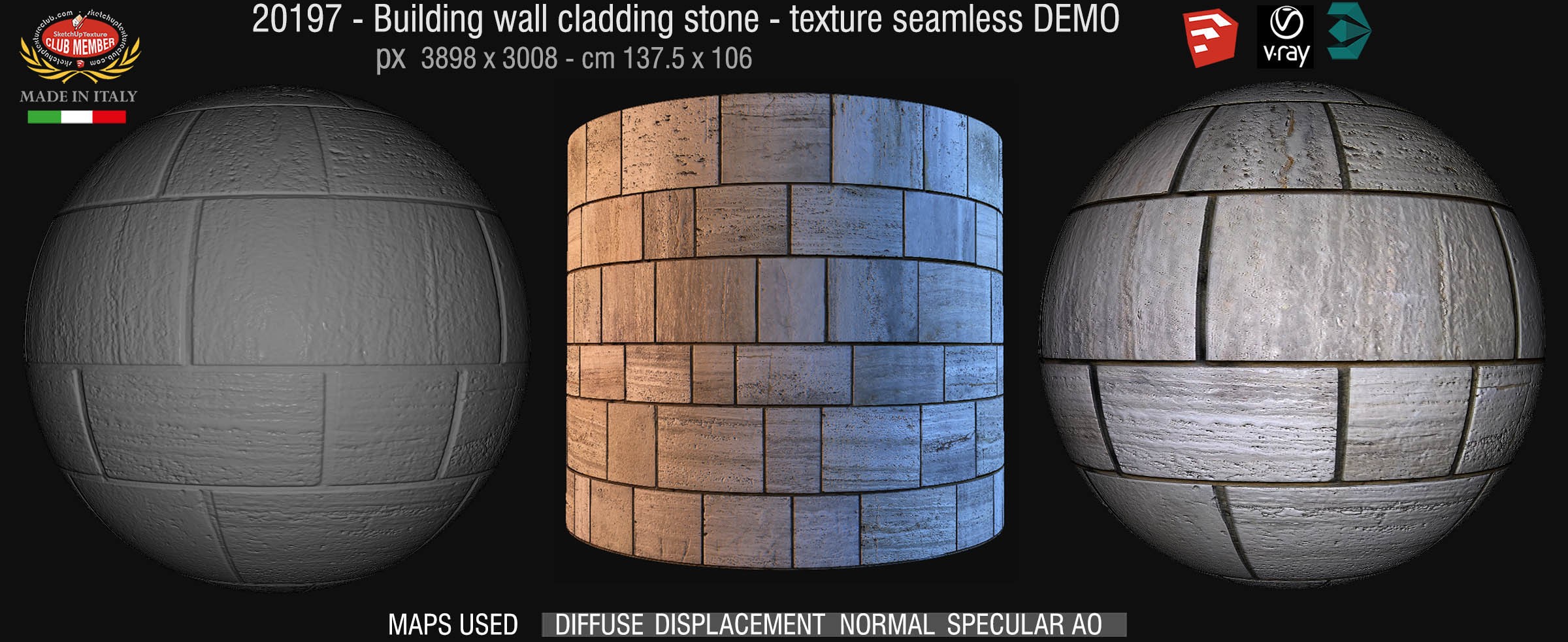 20106 Travertine wall cladding texture seamless + maps DEMO