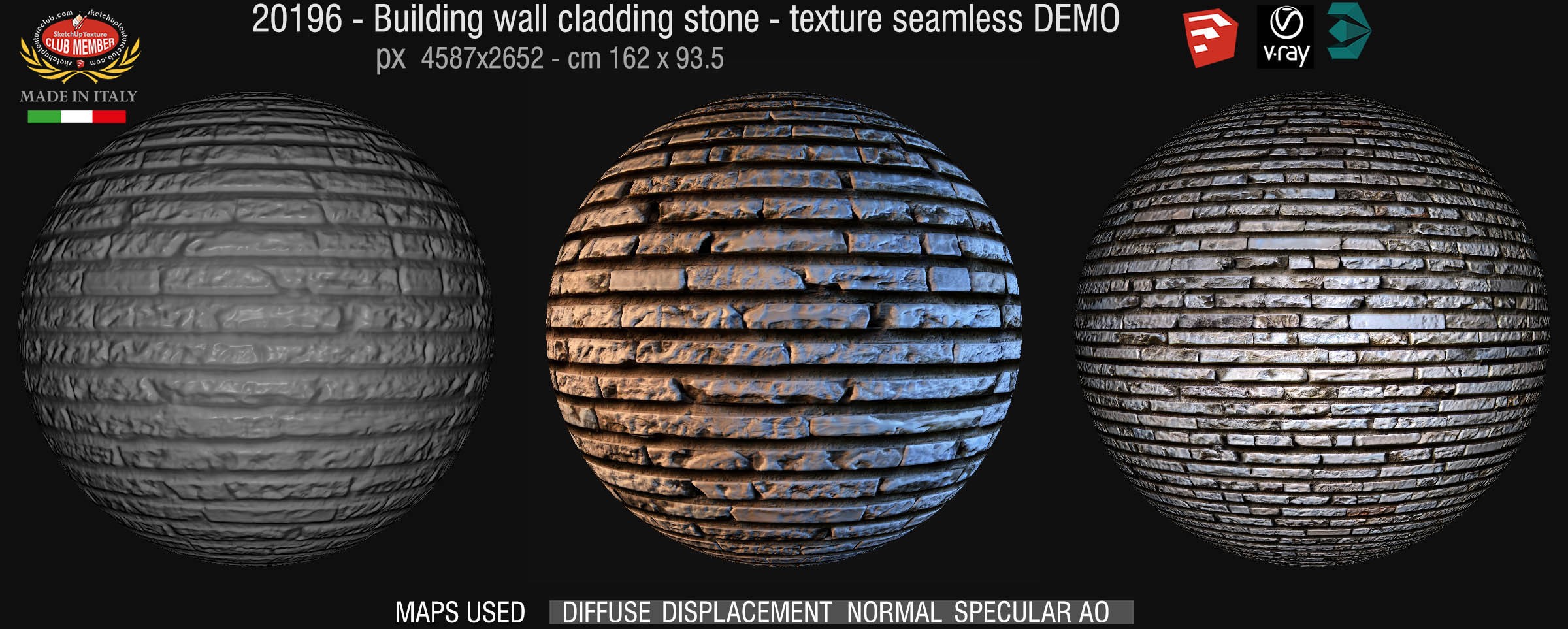 20196 Building wall cladding stone texture seamless + maps DEMO
