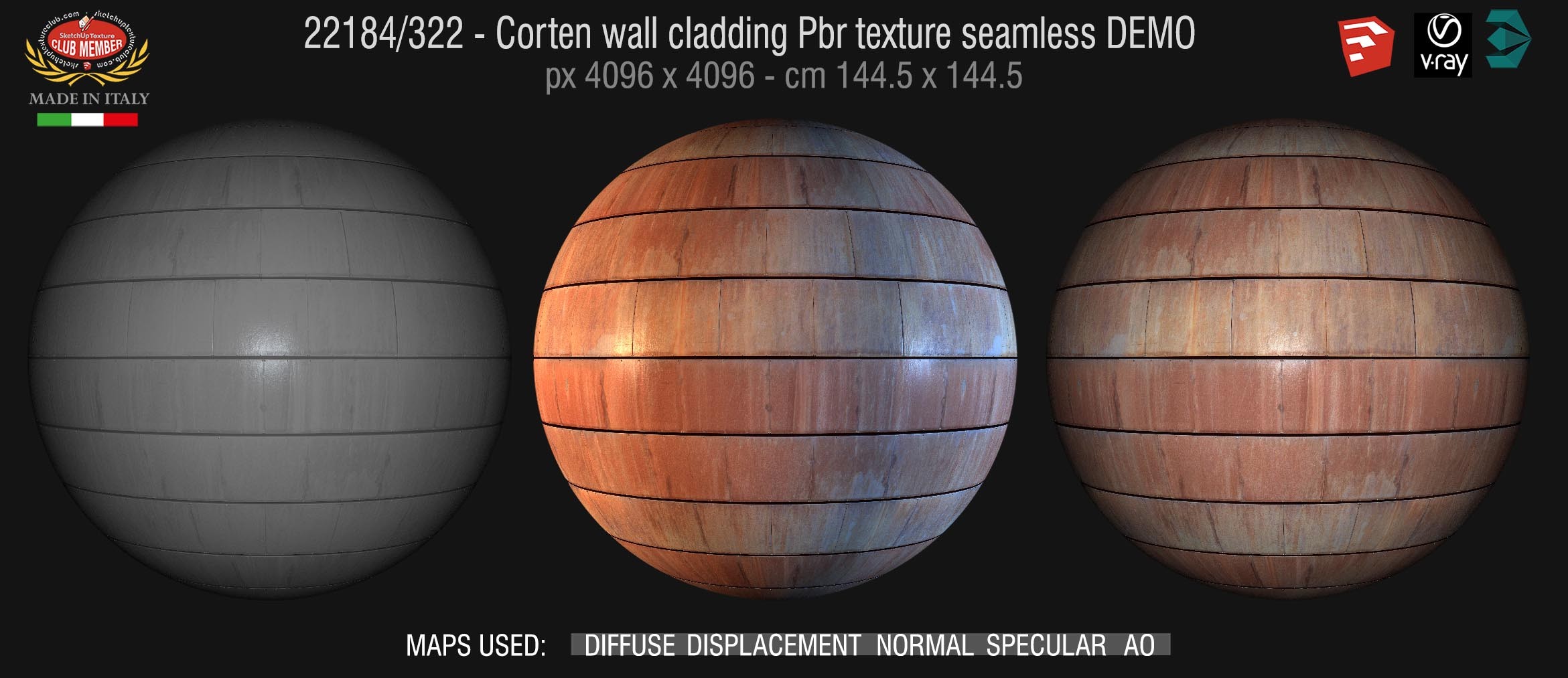 22184/322 Corten wall cladding Pbr texture seamless DEMO