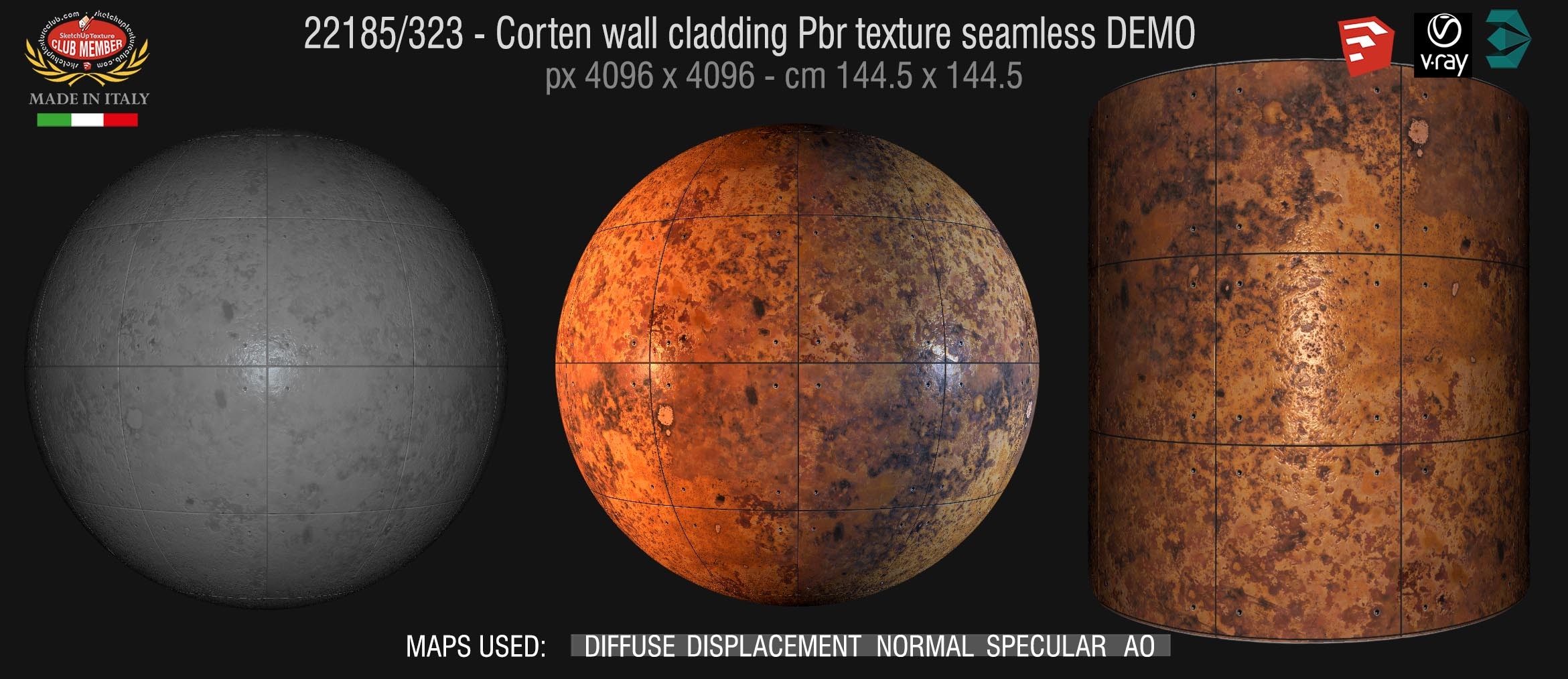 22185/323 Corten wall cladding Pbr texture seamless DEMO