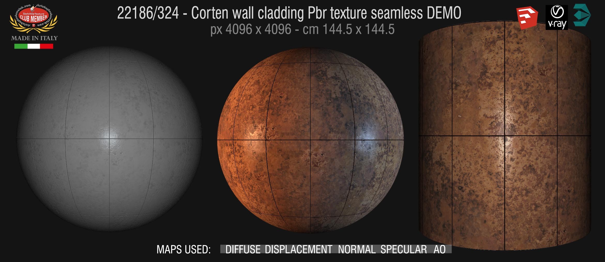 22186/324 - Corten wall cladding Pbr texture seamless DEMO