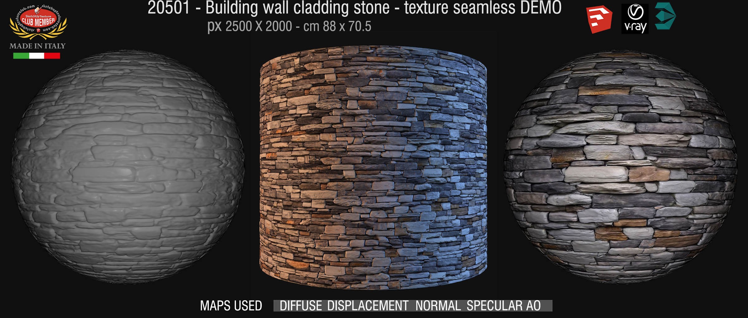 20501 Building wall cladding stone texture + maps DEMO
