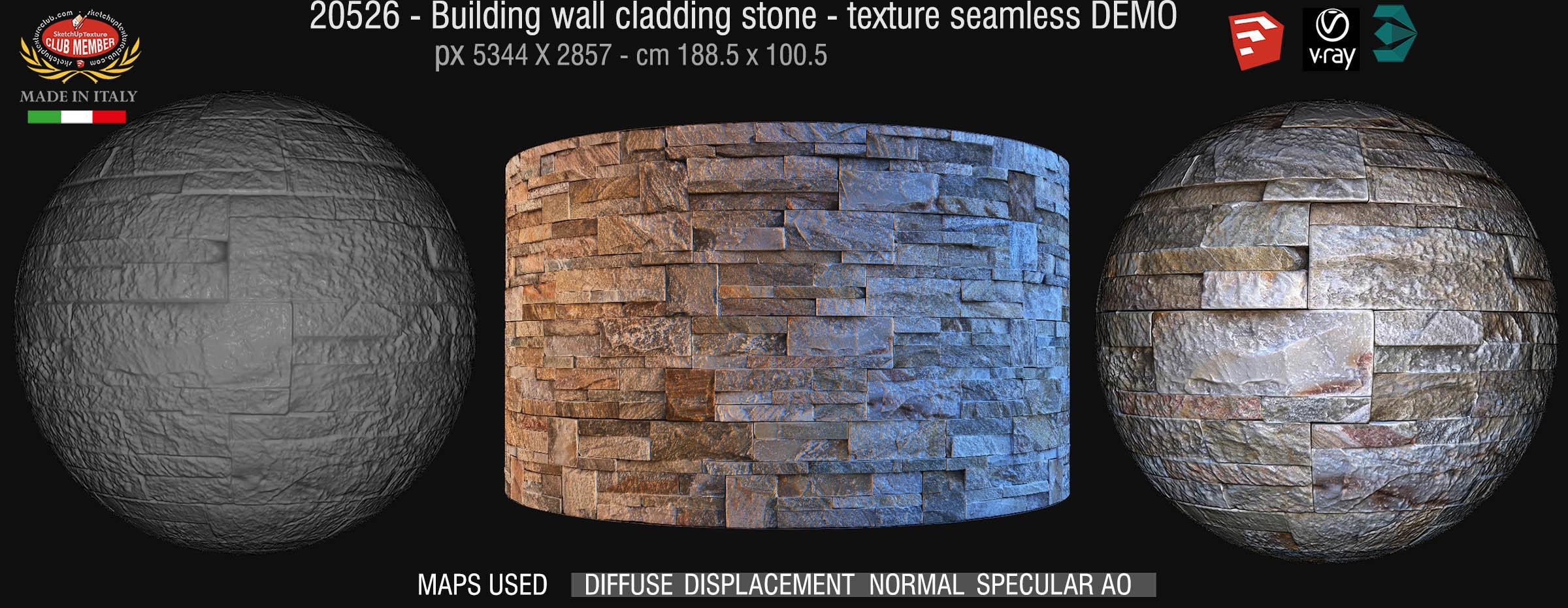 20526 Building wall cladding stone texture + maps DEMO