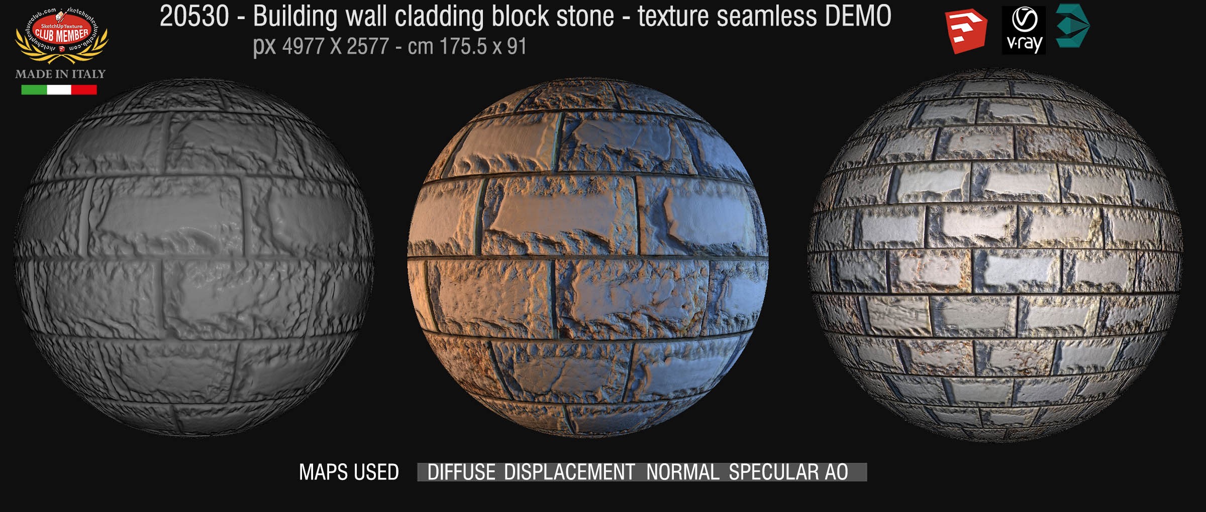 20530 building wall cladding mixed stone texture + maps DEMO