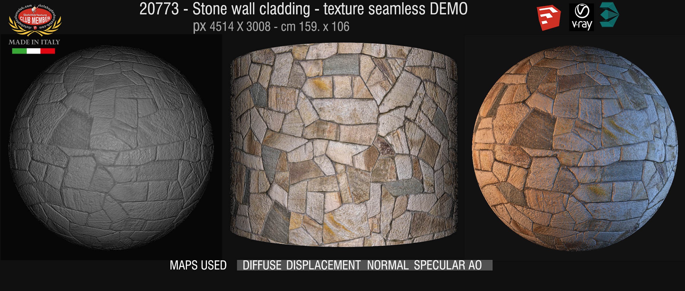 20773 Stones wall cladding texture & maps DEMO
