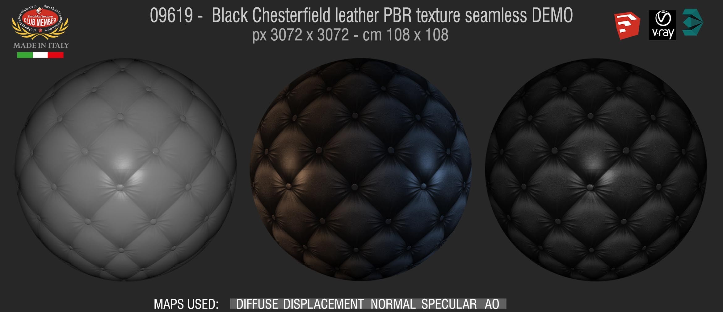 09619 Black Chesterfield leather PBR texture seamless DEMO