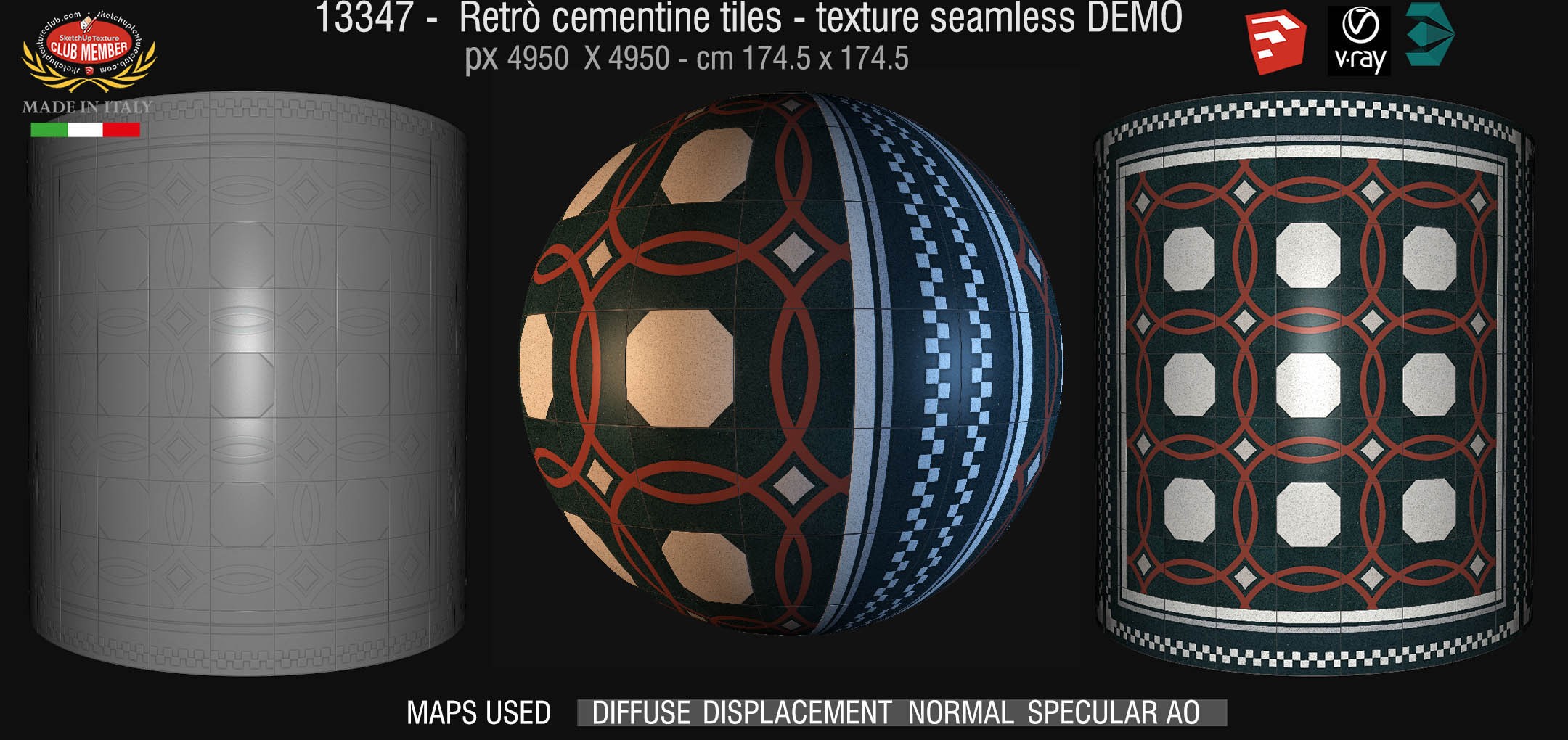 13347 retrò cementine tiles - texture seamless + maps DEMO