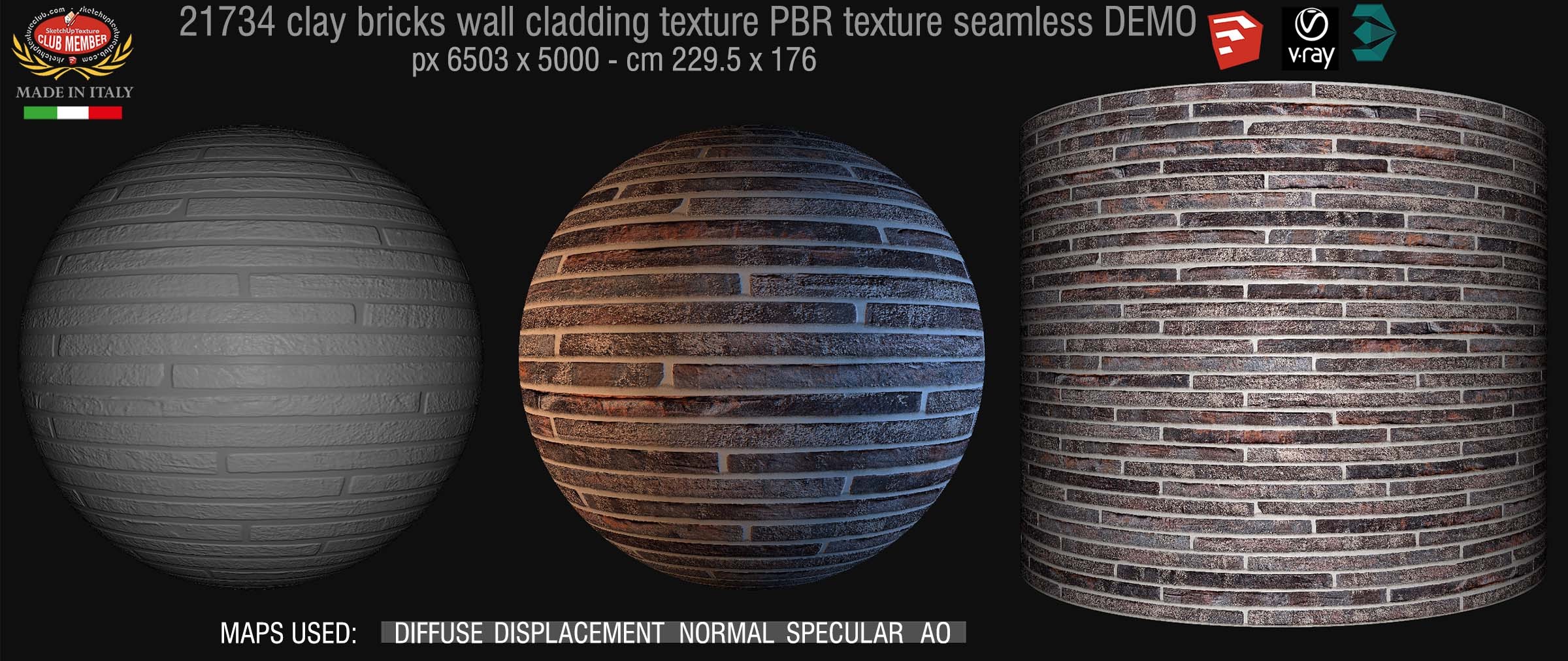 21734 Clay bricks wall cladding PBR texture seamless DEMO
