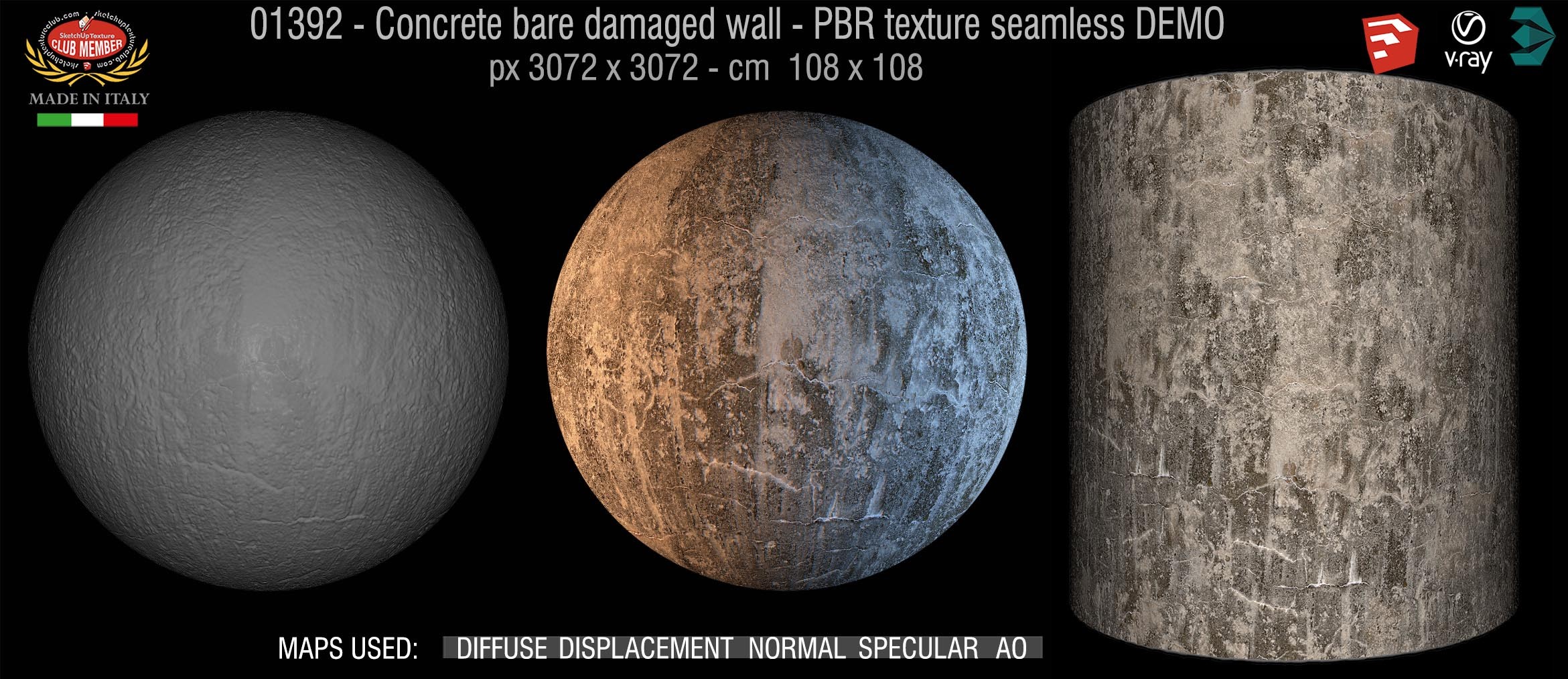 01392 Concrete bare damaged wall PBR texture seamless DEMO