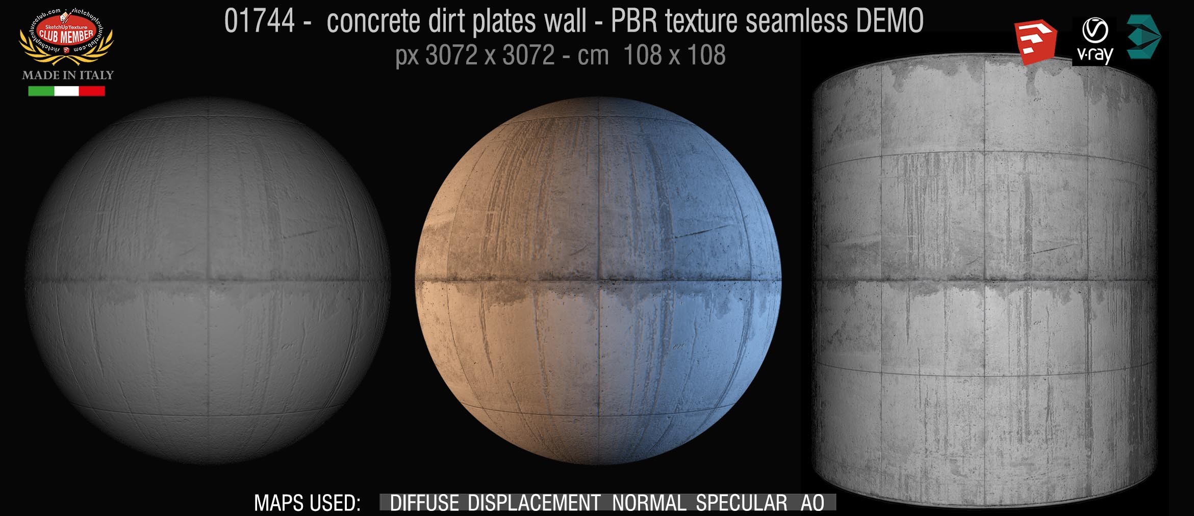 01744 concrete dirt plates wall PBR texture seamless DEMO