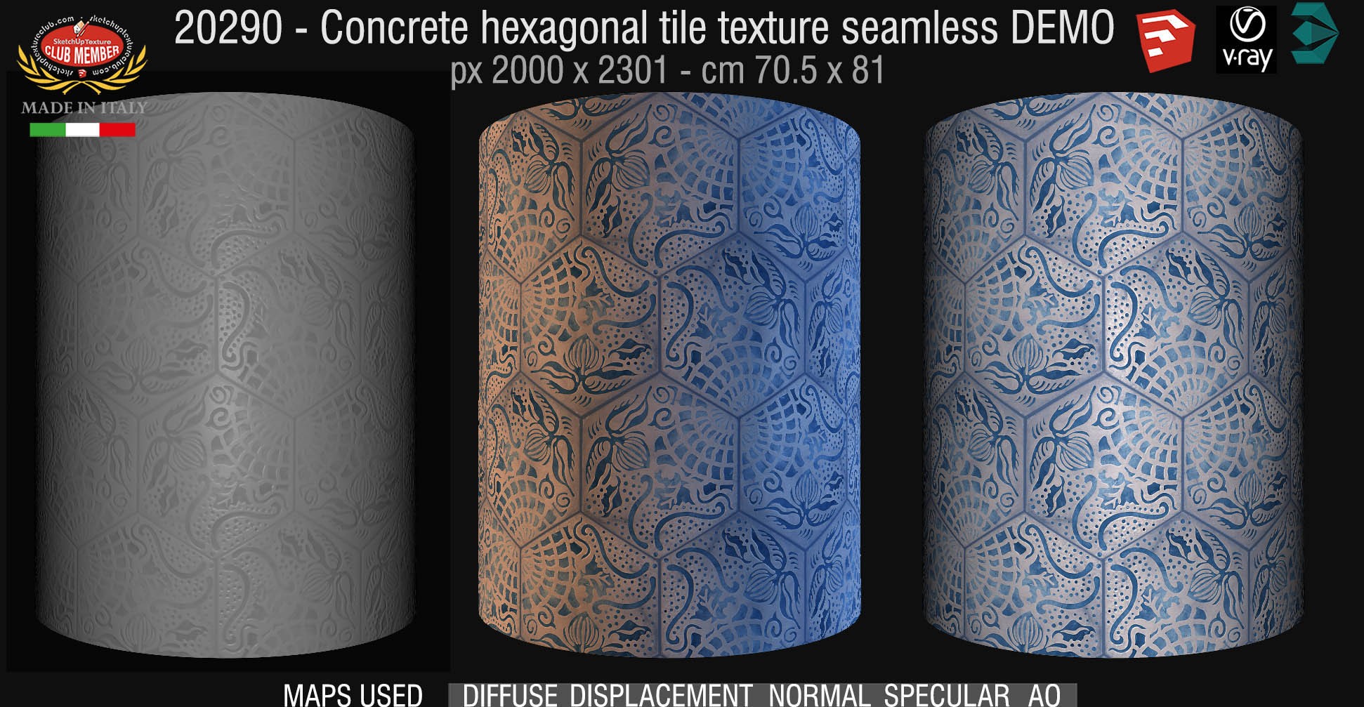 20290 Concrete hexagonal tile texture seamless + maps DEMO