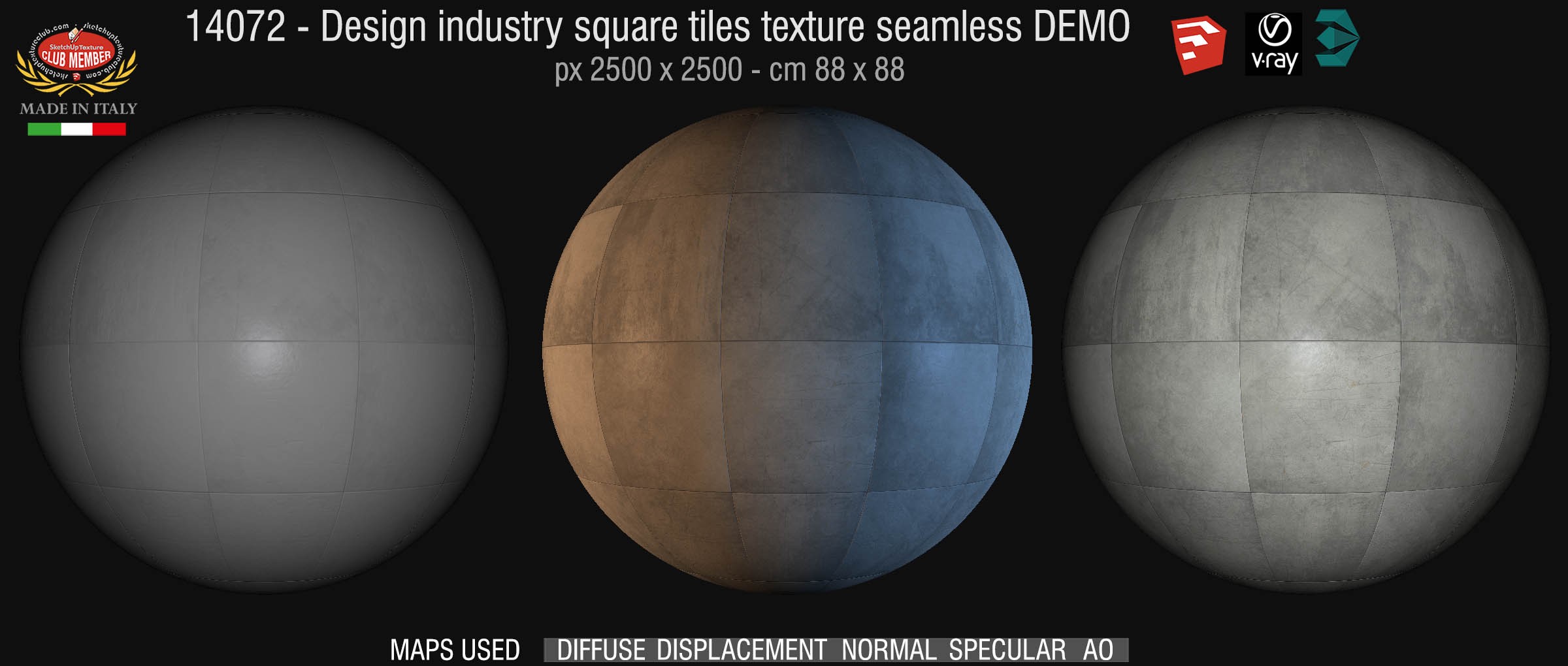 14072 Design industry square tile texture seamless + maps DEMO