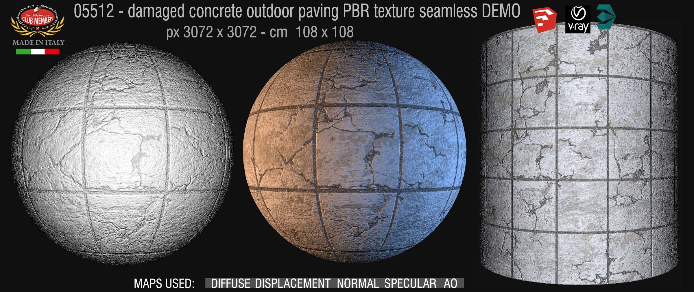 05512 Damaged concrete outdoor paving PBR texture seamless DEMO