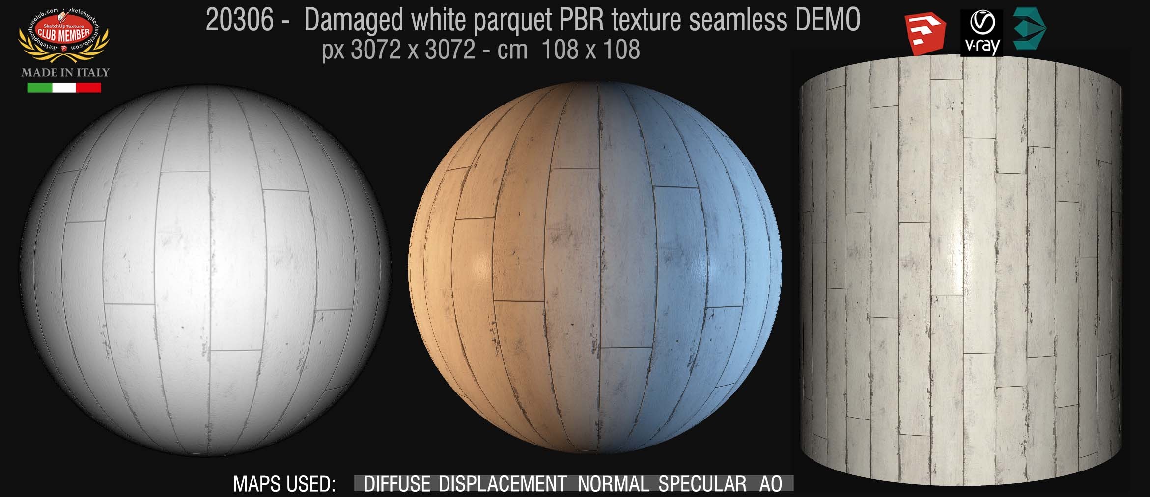 20306 damaged white parquet PBR texture seamless DEMO