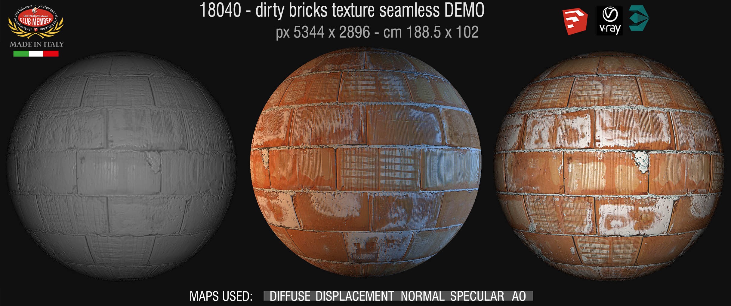18040 Dirty bricks texture seamless + maps DEMO