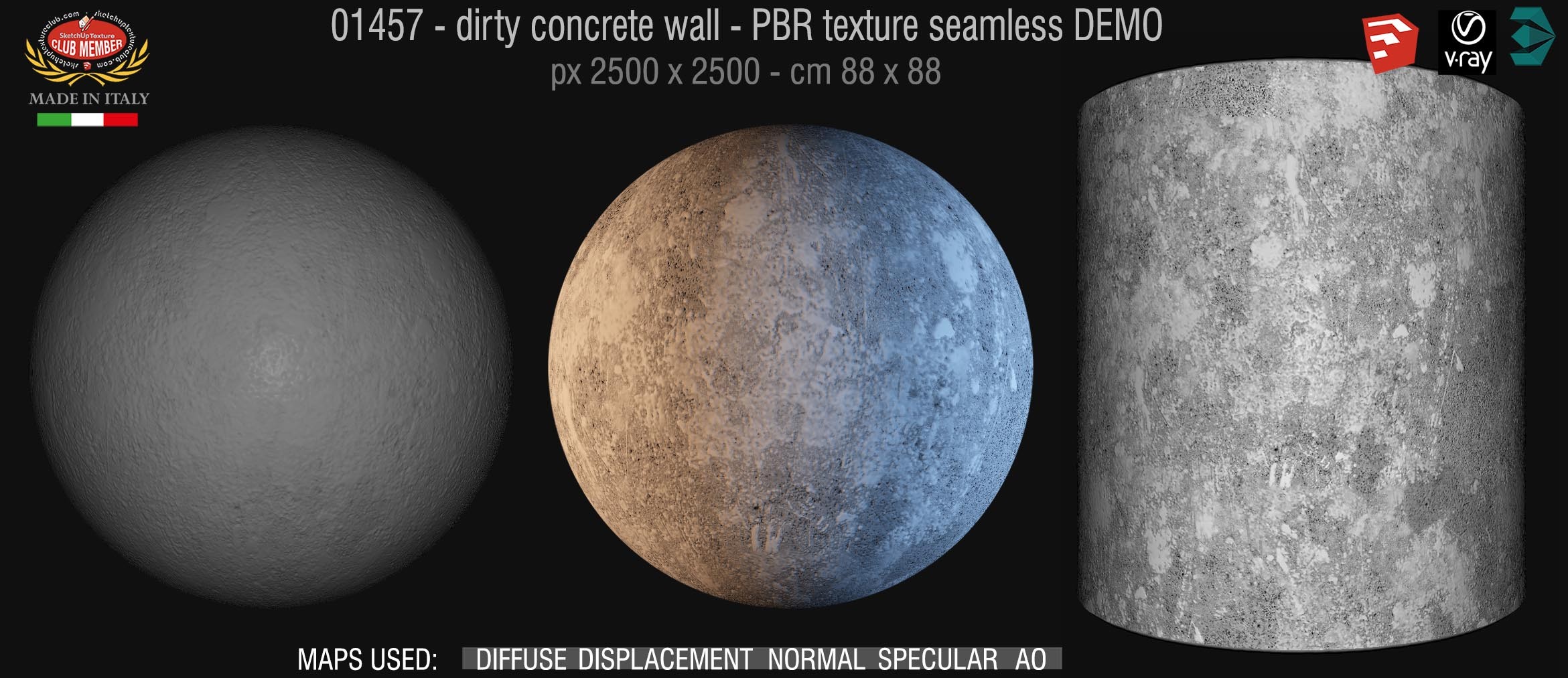 01457 Concrete bare dirty wall PBR texture seamless DEMO