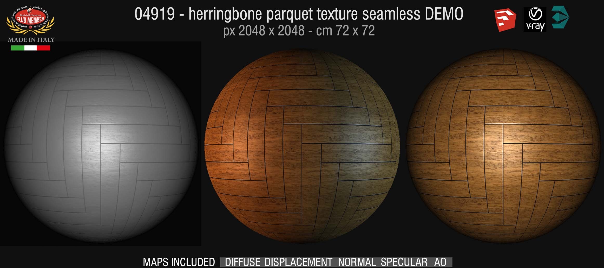 04919 HR Herringbone parquet texture seamless + maps DEMO