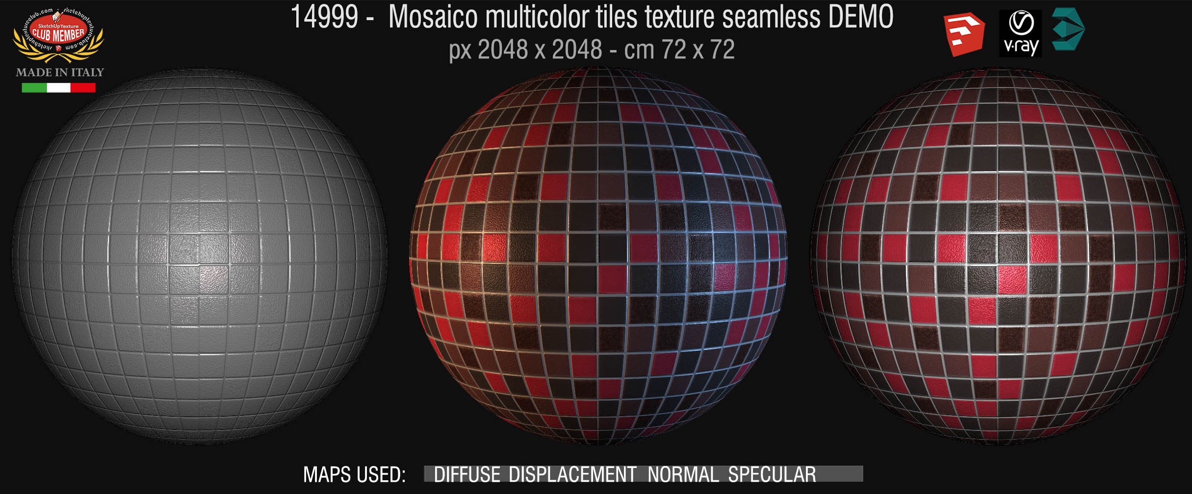 14999 Mosaico multicolor tiles texture seamless + maps DEMO