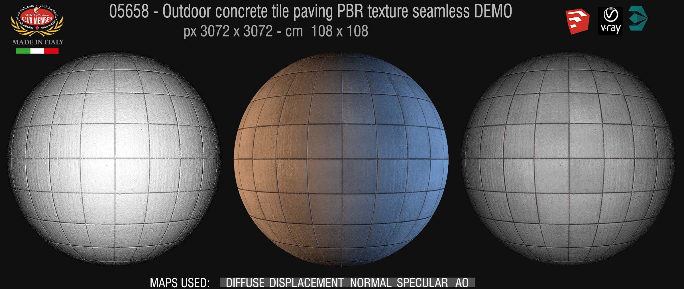 05658 Outdoor concrete tile paving PBR texture seamless DEMO