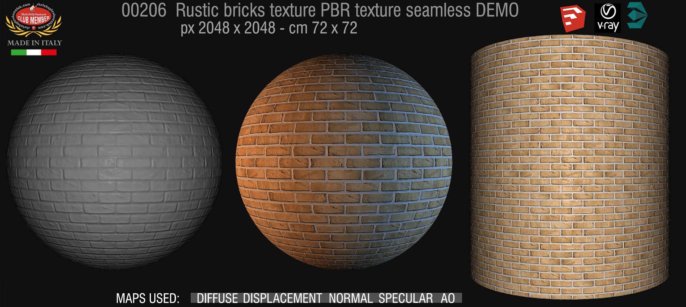 00206 Rustic bricks PBR texture seamless DEMO