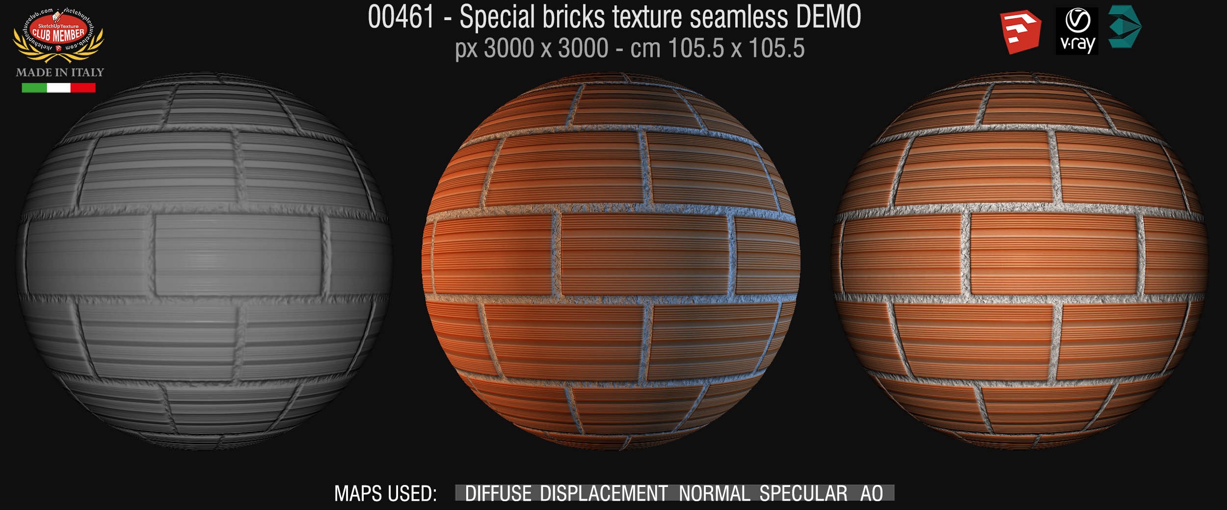 00461 Special bricks texture seamless + maps DEMO