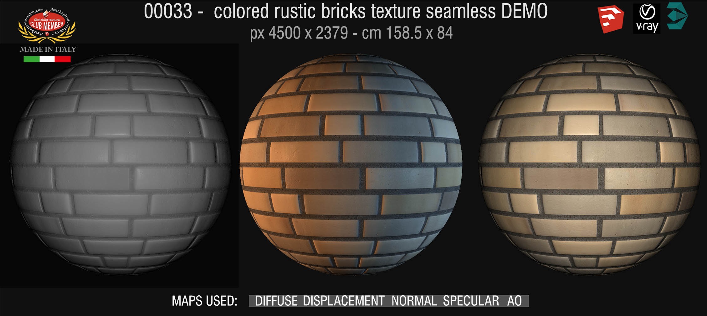 00033 colored rustic bricks texture seamless + maps DEMO