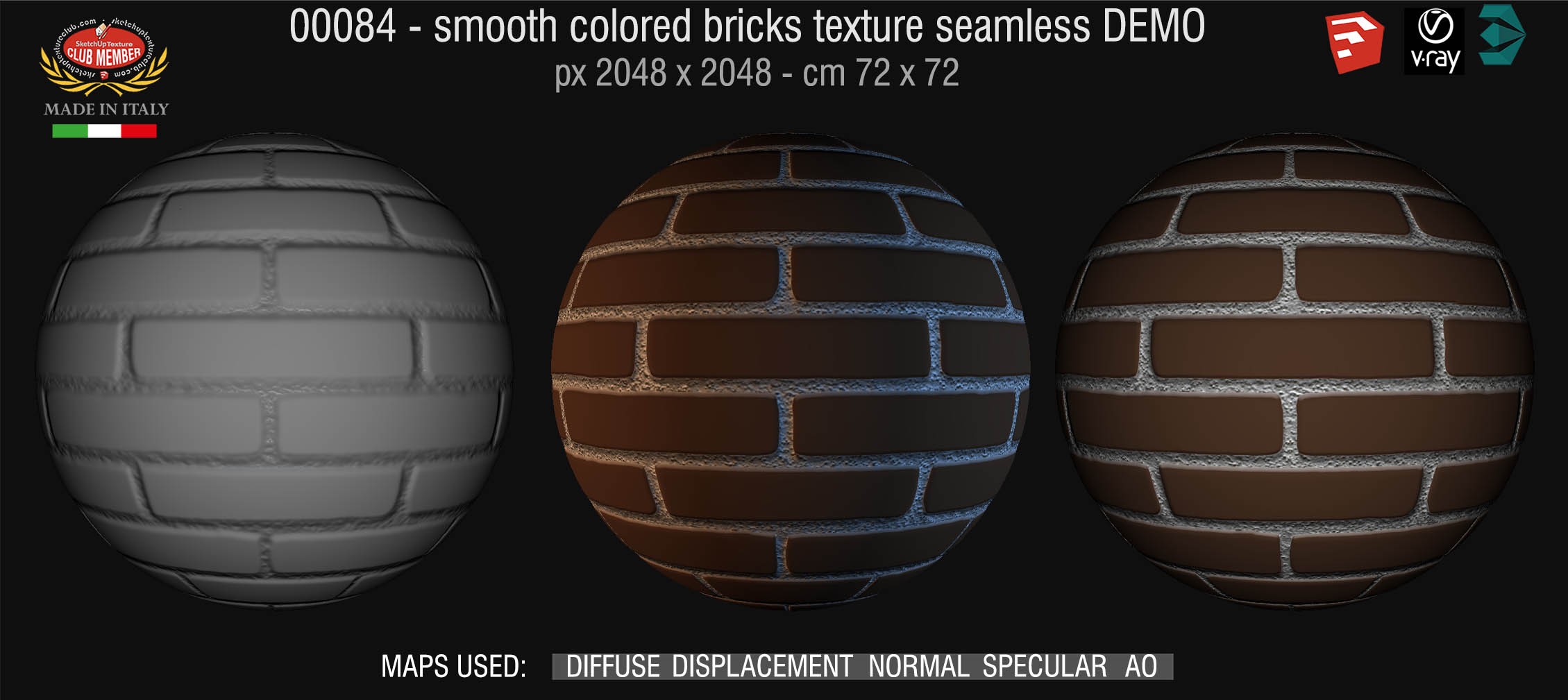 00084 smooth colored bricks texture seamless + maps DEMO