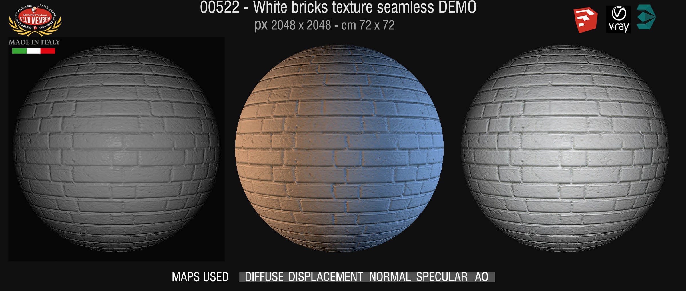 00522 White bricks texture seamless + maps DEMO