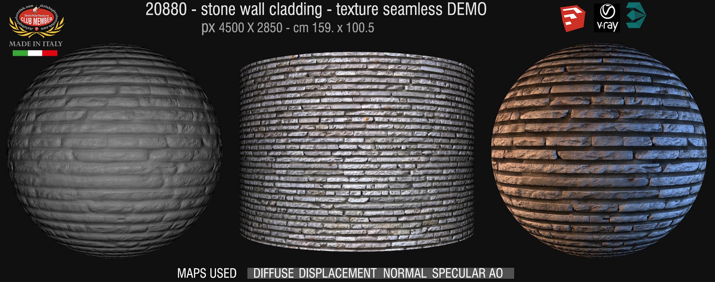 20880  Stones wall cladding texture seamless + maps DEMO