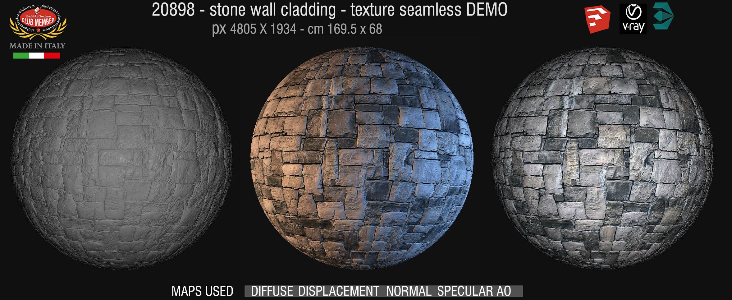 20898 Stones wall cladding texture + maps DEMO