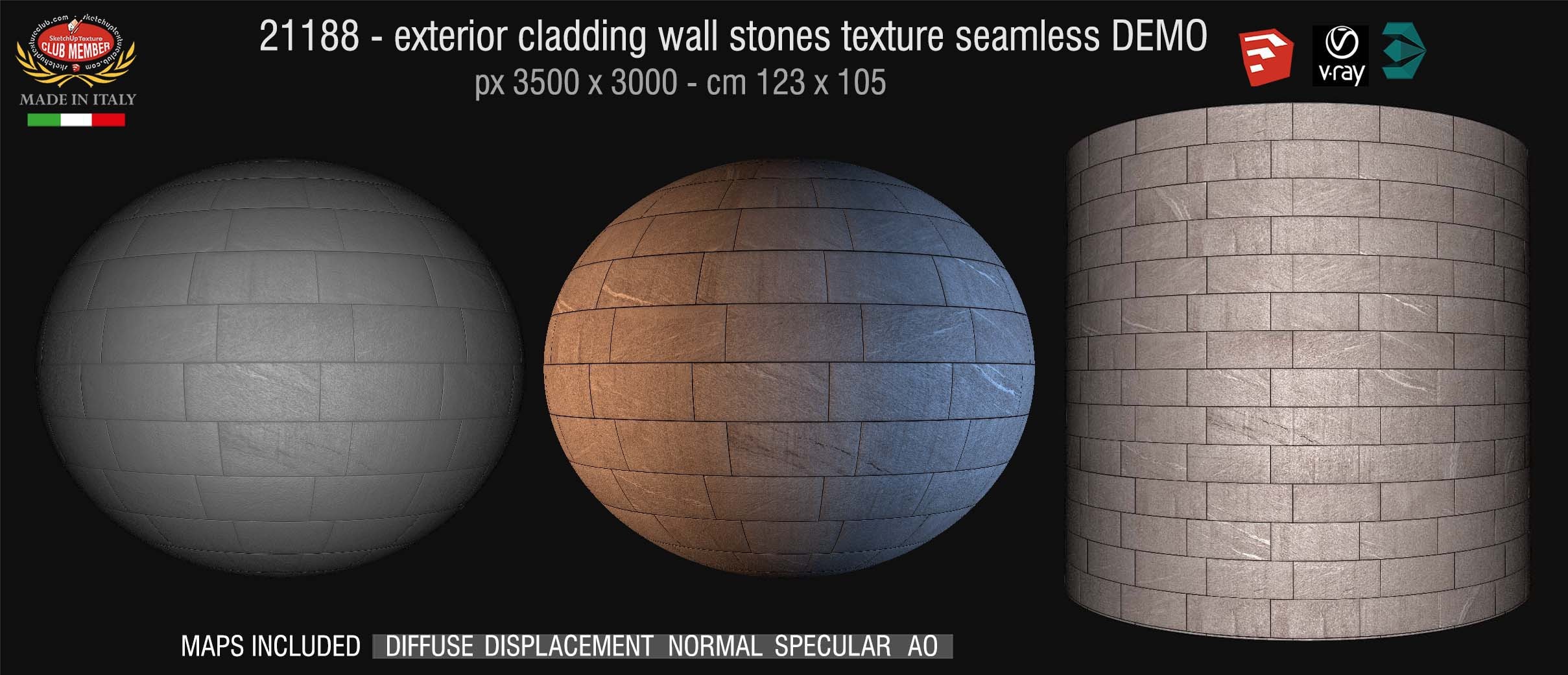 21188 Cladding wall stones texture + maps DEMO