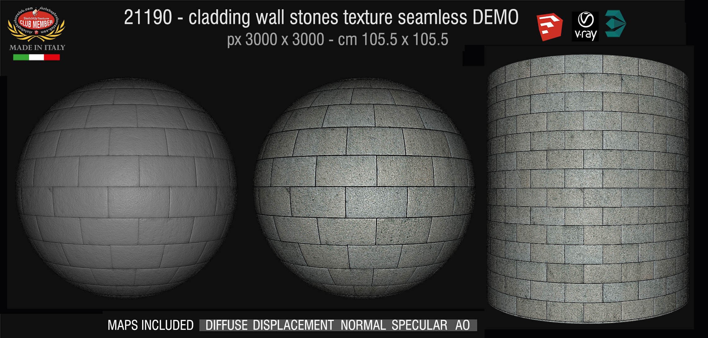 21190 Cladding wall stones texture + maps DEMO