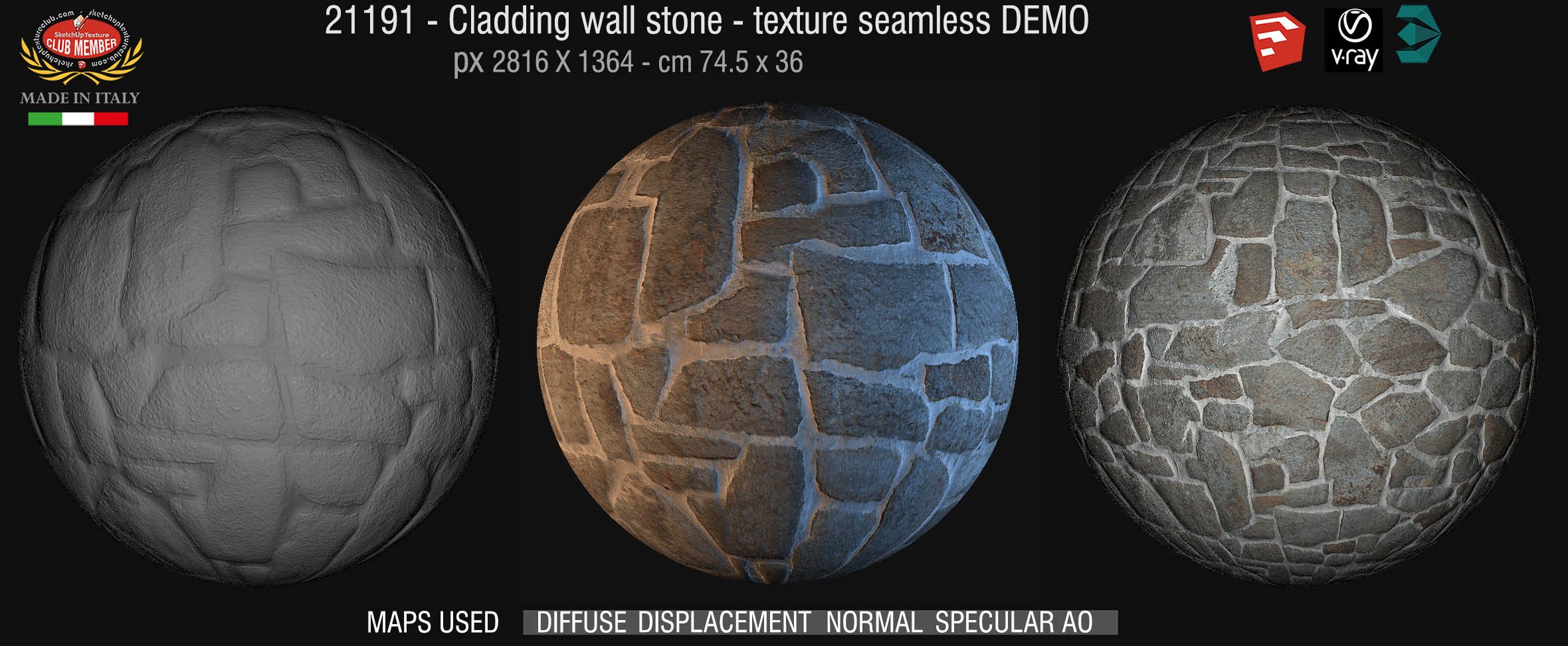 21191 Cladding wall stones texture + maps DEMO