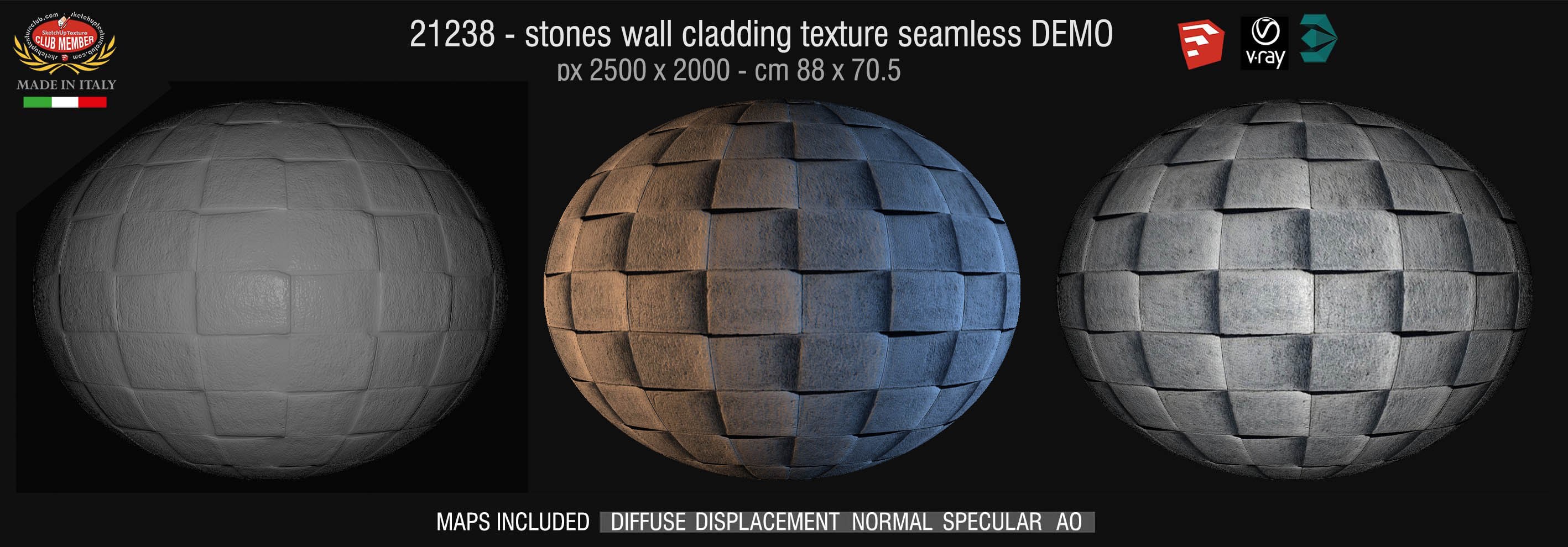 21238 Stones wall cladding texture + maps DEMO