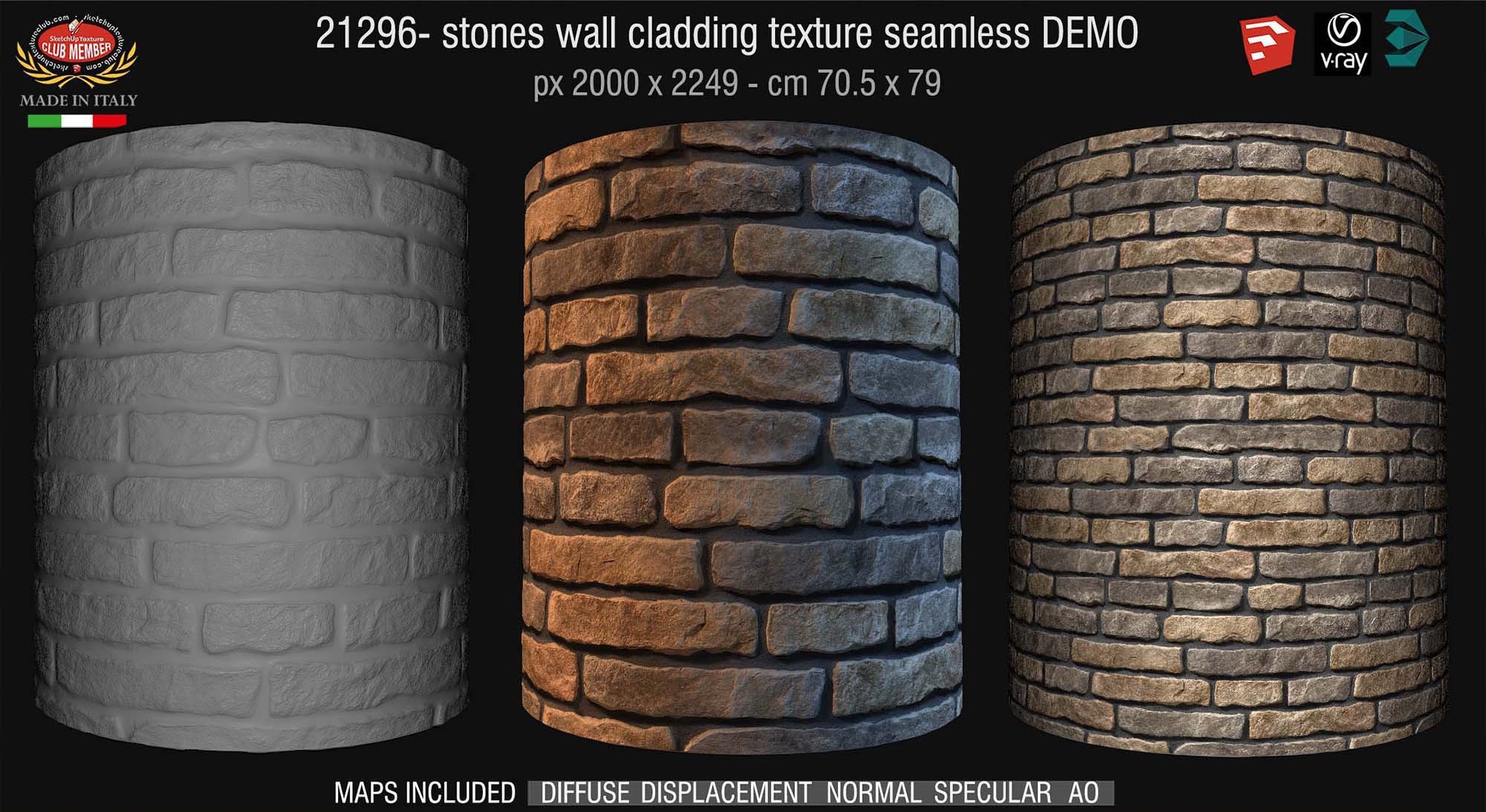 21296 Stones wall cladding texture + maps DEMO