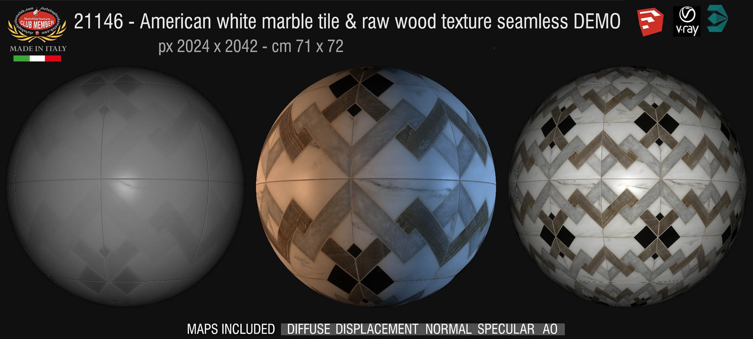 21146 American white marble tile with raw wood texture seamless + maps DEMO