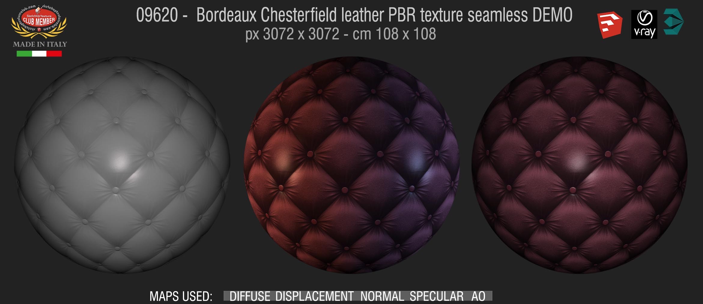 09620 Bordeaux Chesterfield leather PBR texture seamless DEMO