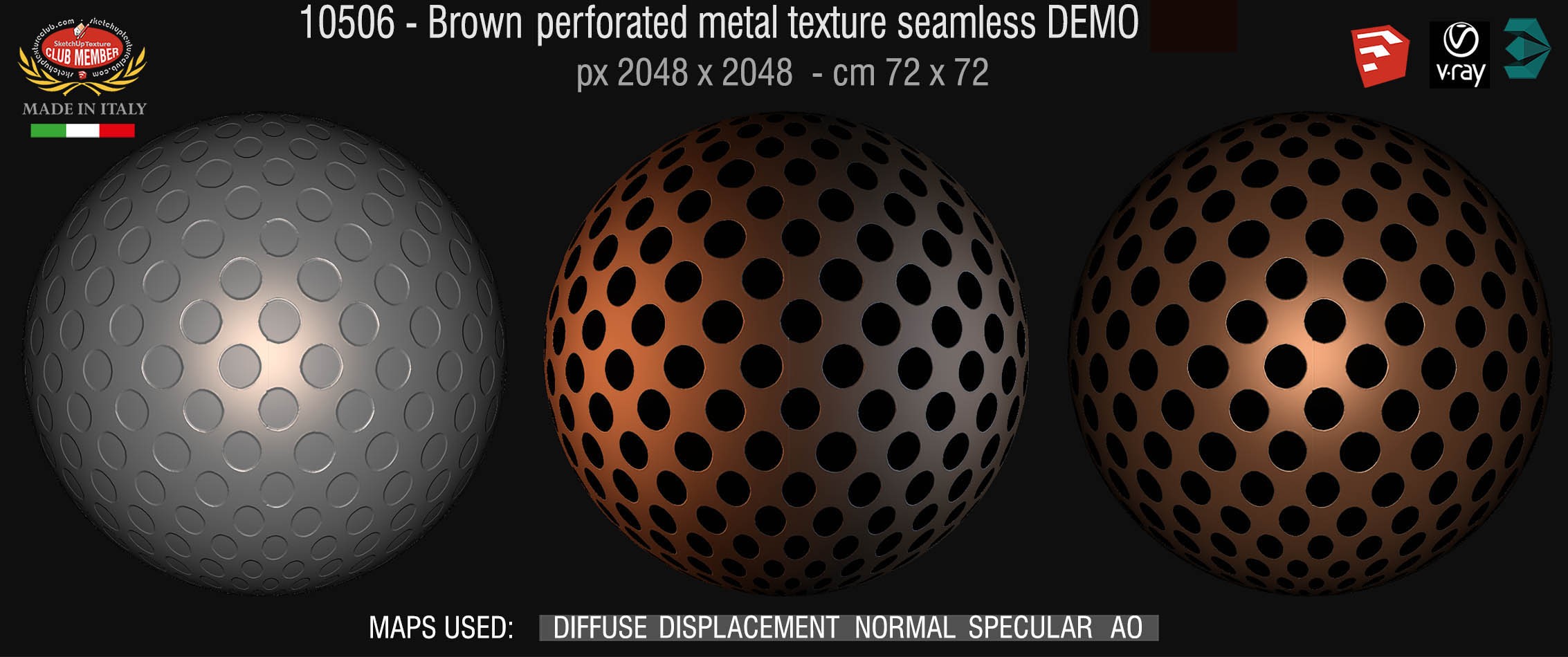 10506 HR Brown perforated metal texture seamless + maps DEMO