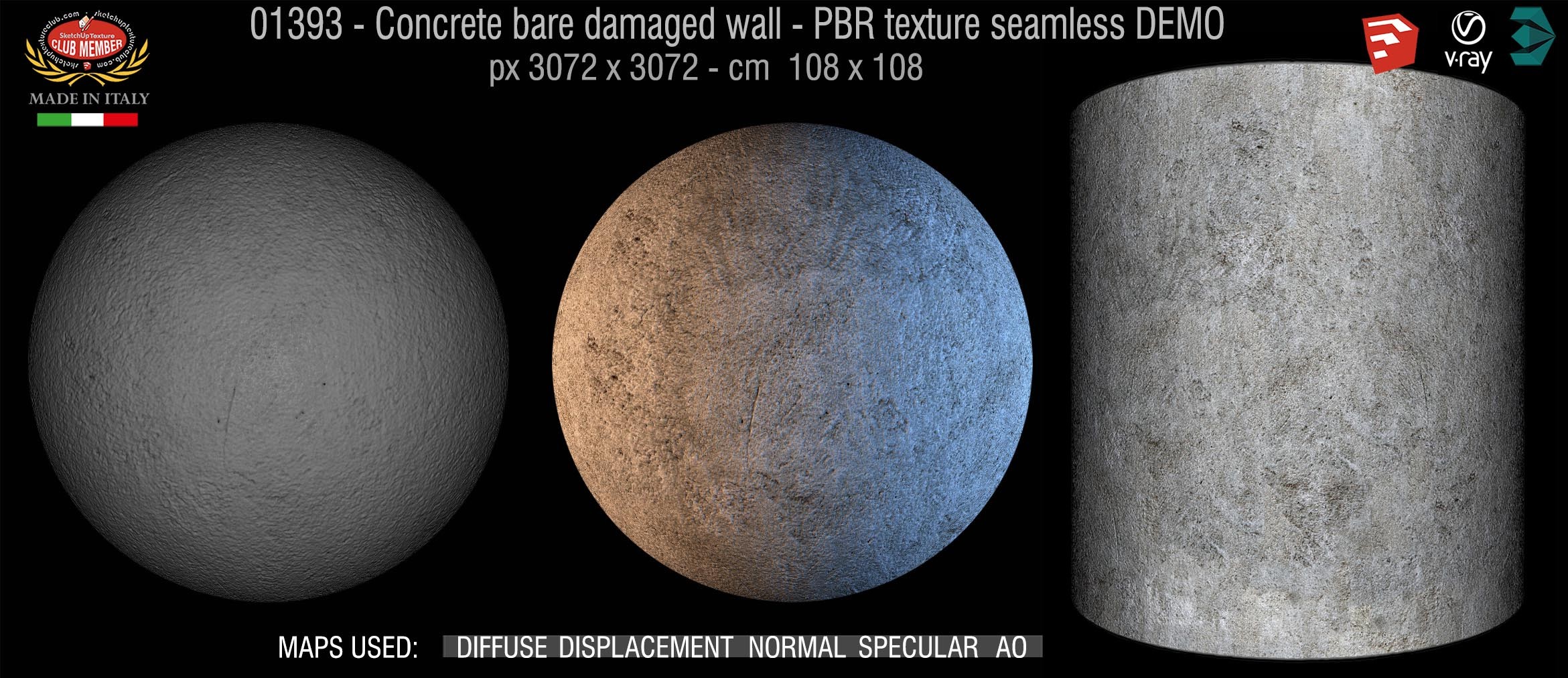 01393 Concrete bare damaged wall PBR texture seamless DEMO
