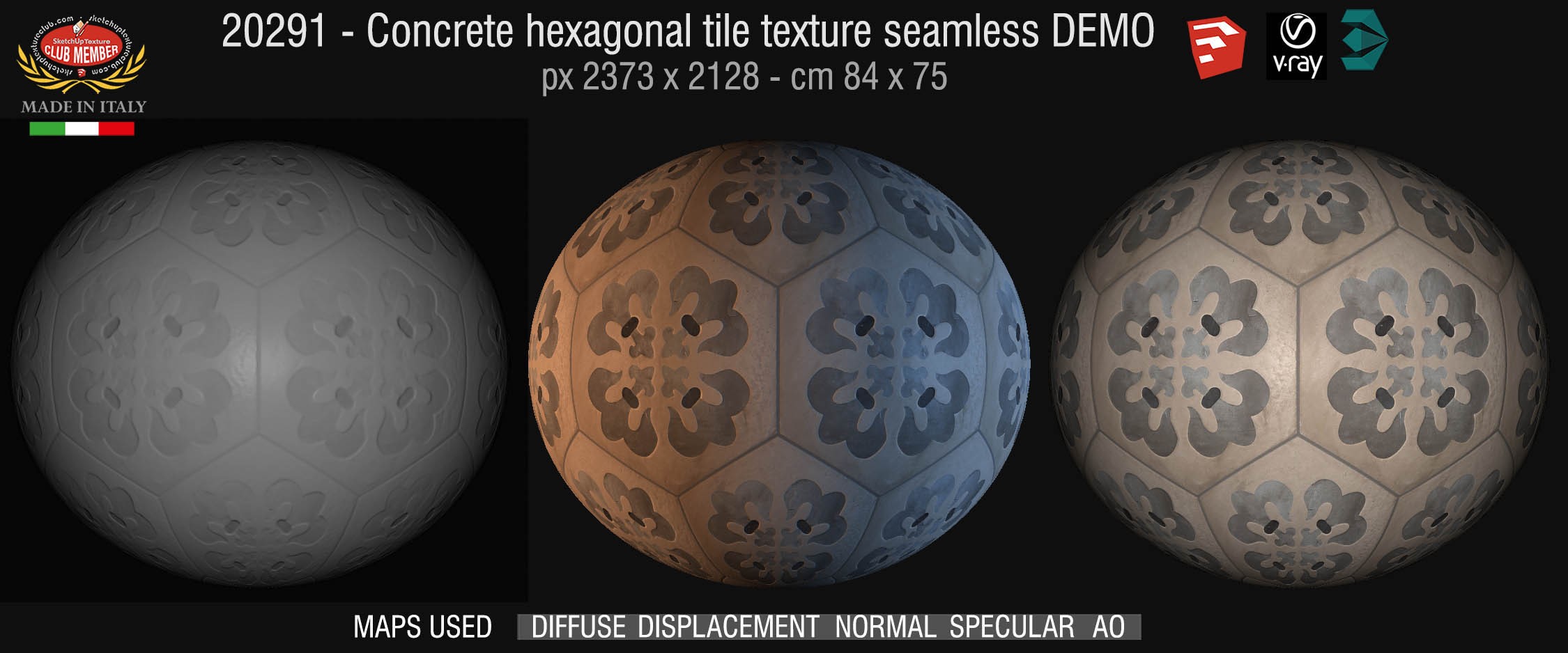20291 Concrete hexagonal tile texture seamless + maps DEMO