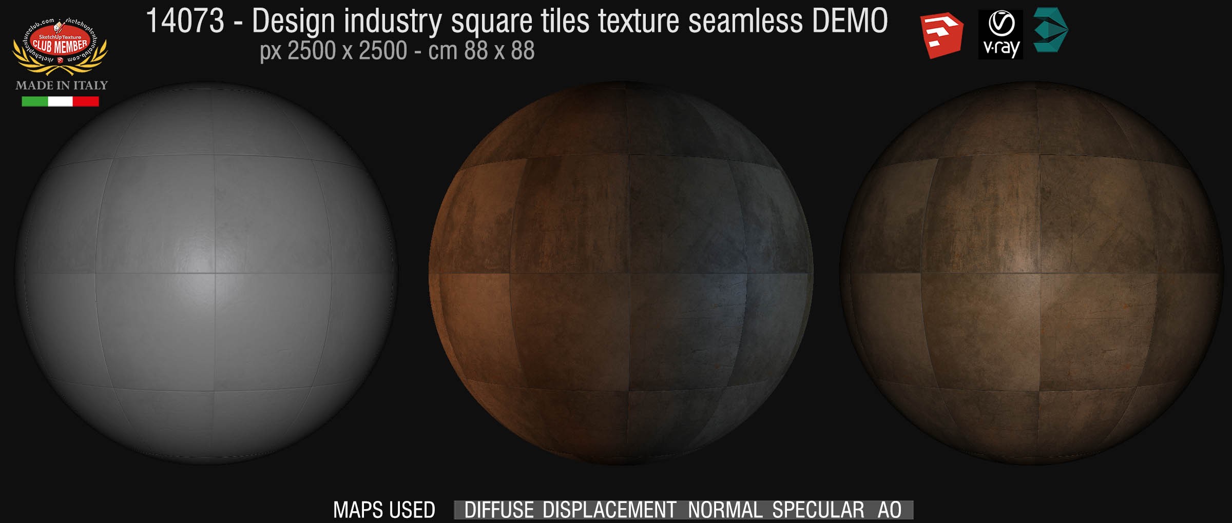 14073 Design industry square tile texture seamless + maps DEMO