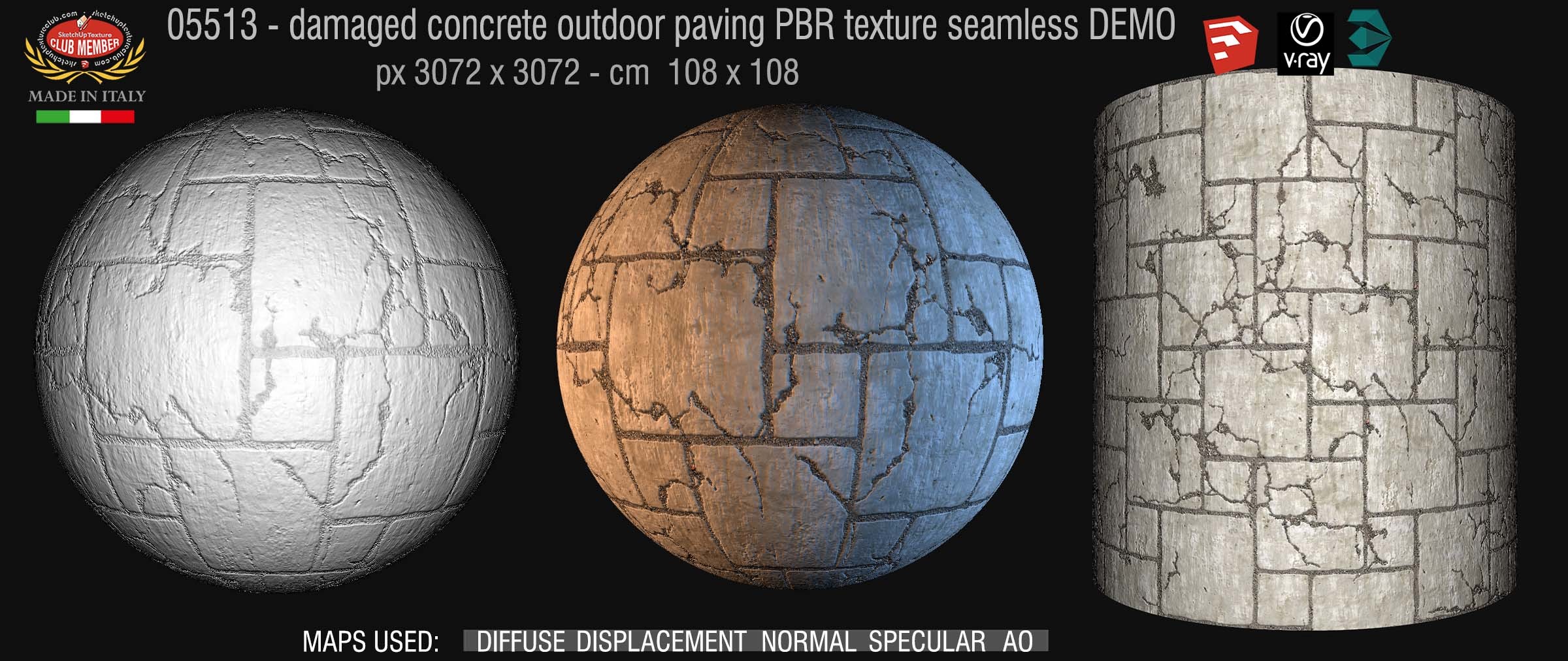 05513 Damaged concrete outdoor paving PBR texture seamless DEMO