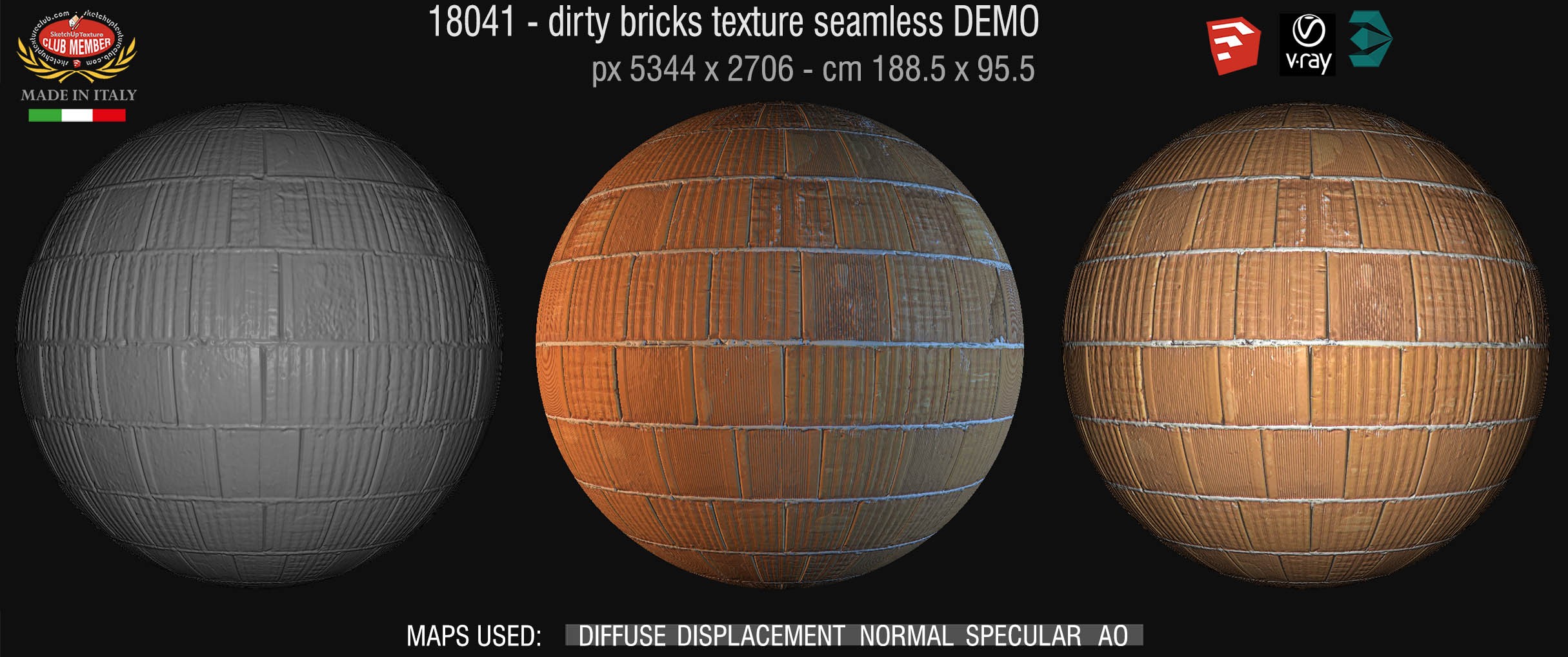 18041 Dirty bricks texture seamless + maps DEMO
