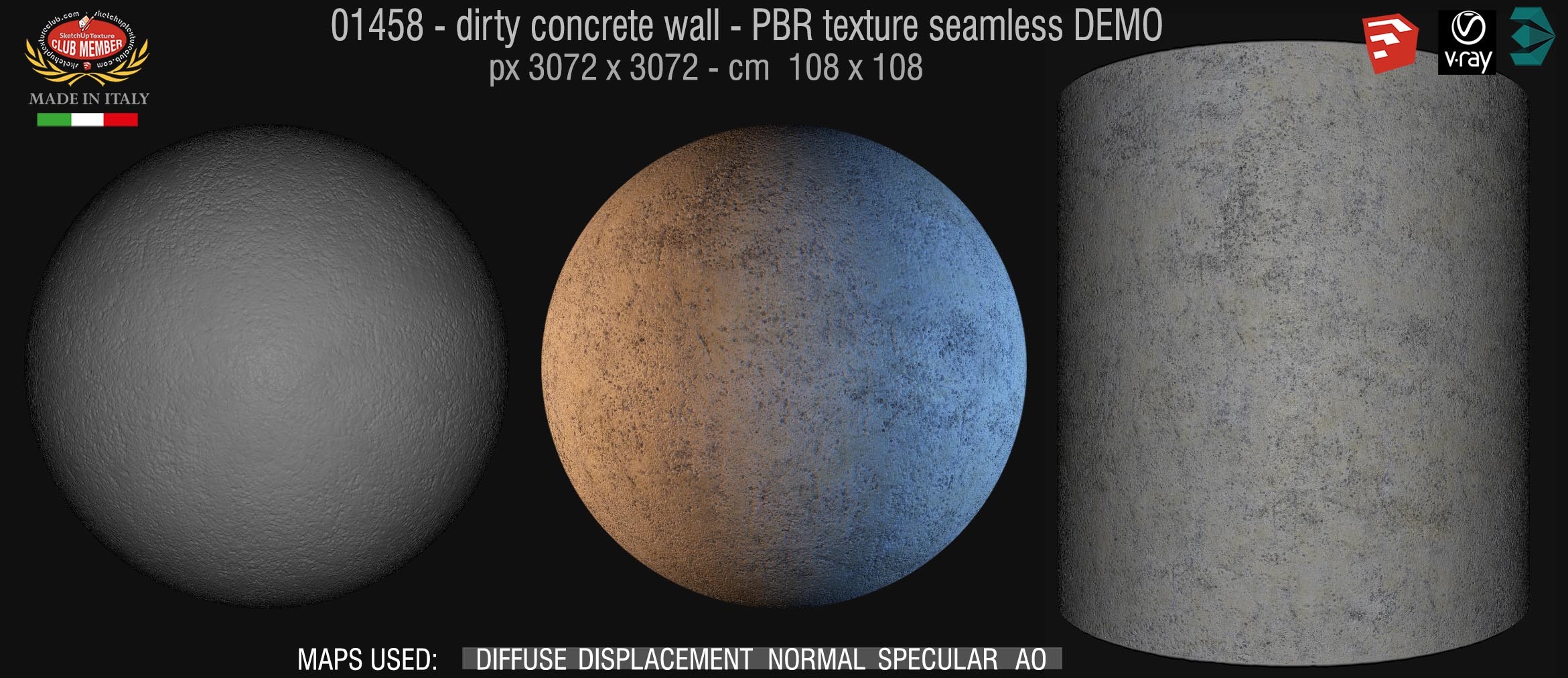 01458 Concrete bare dirty wall PBR texture seamless DEMO