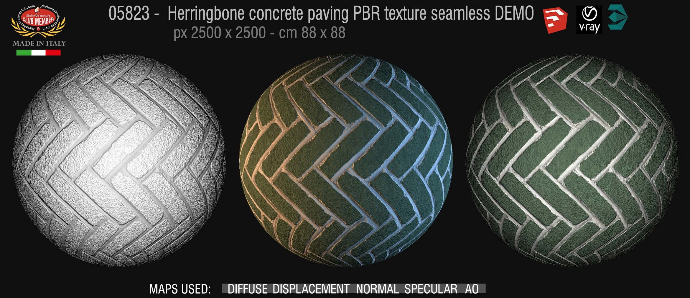 05823 Herringbone concrete paving PBR texture seamless DEMO