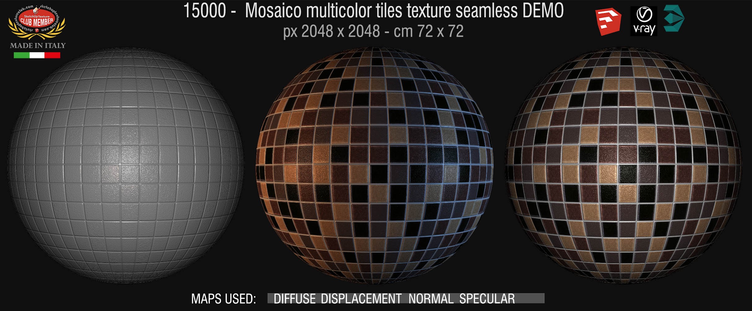 15000 Mosaico multicolor tiles texture seamless + maps DEMO