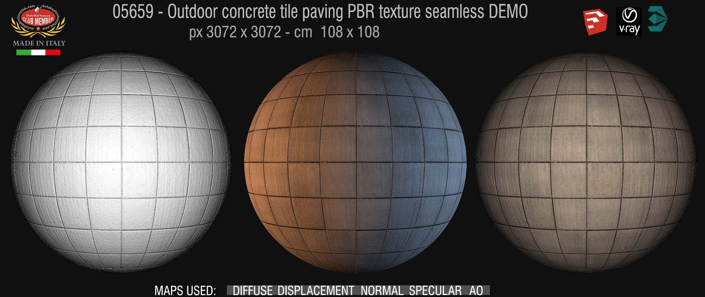 05659 Outdoor concrete tile paving PBR texture seamless DEMO